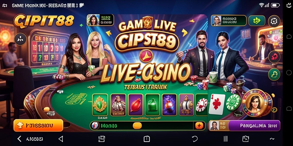 Tangkapan layar gameplay <strong>CIPIT88</strong> menunjukkan dealer langsung dan suasana kasino yang seru.