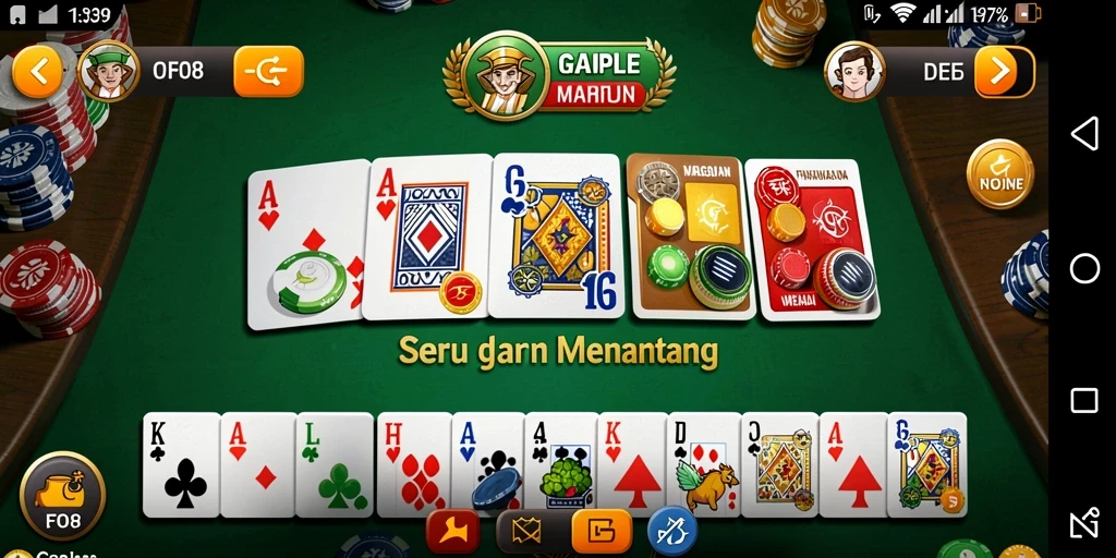 Tangkapan layar gameplay FO8 dengan suasana Gaple yang seru.