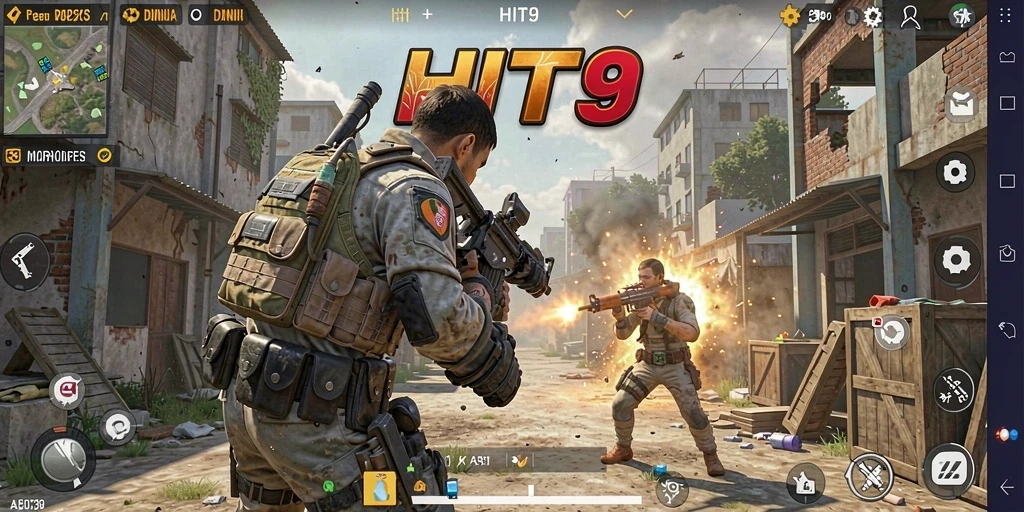 Tangkapan layar dari gameplay menegangkan di HIT9, menampilkan pertarungan seru di peta.