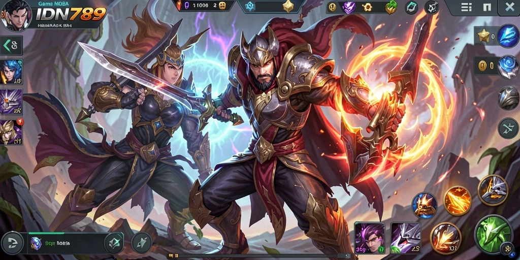 Screenshot dari aksi pertempuran seru dalam game MOBA.