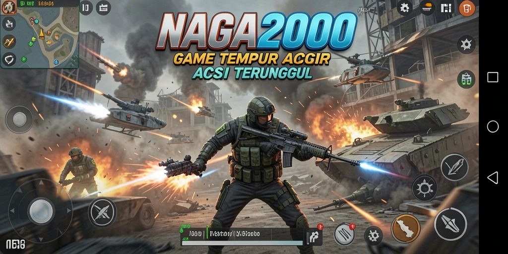 Tangkapan layar NAGA2000 menampilkan pertarungan aksi yang intens.
