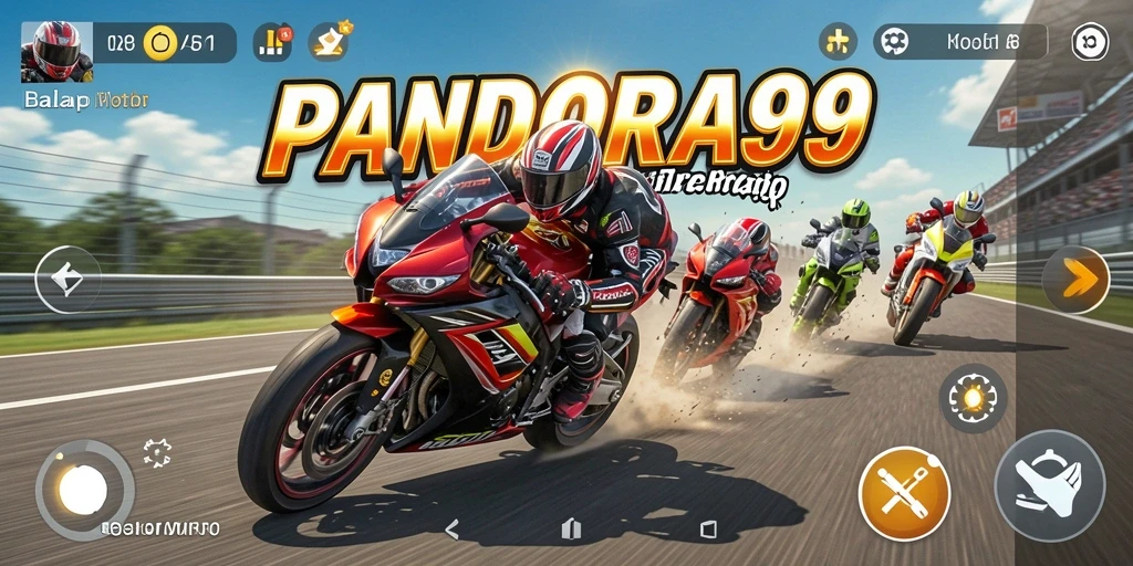 Tampilan gameplay PANDORA99 dengan balapan motor yang seru.
