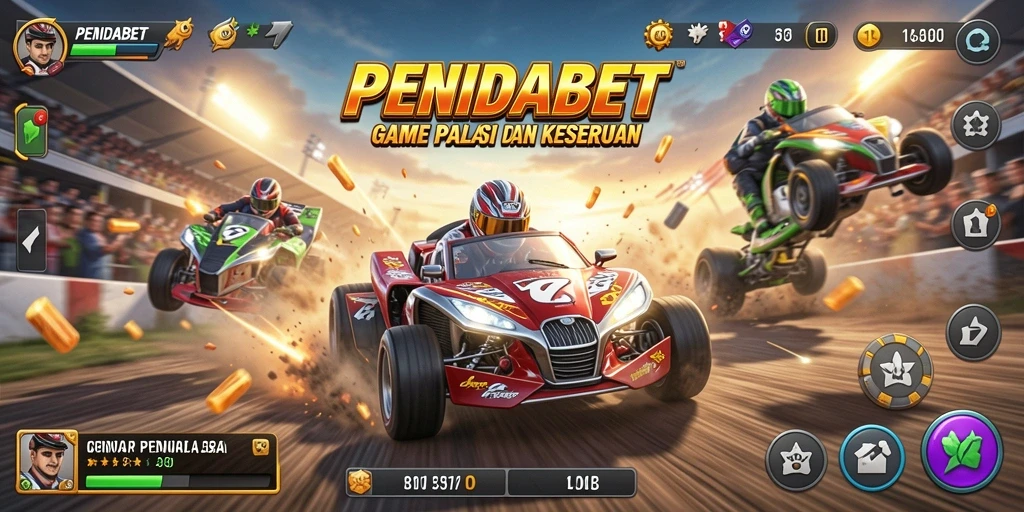 Screenshot permainan PENIDABET menampilkan aksi balap yang mendebarkan.
