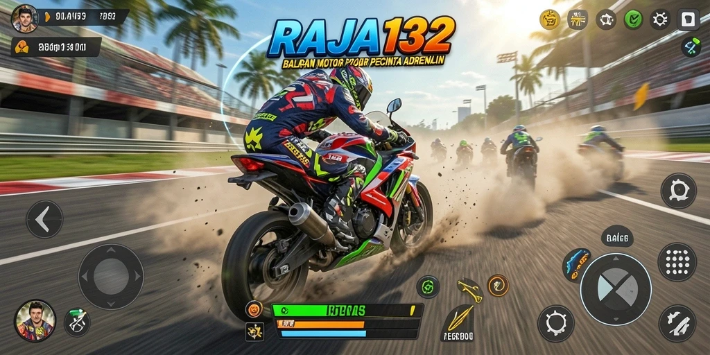 Screenshot gameplay RAJA132 menampilkan aksi balapan motor yang mendebarkan.