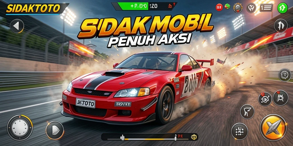 Screenshot gameplay SIDAKTOTO menampilkan aksi balap yang mendebarkan.