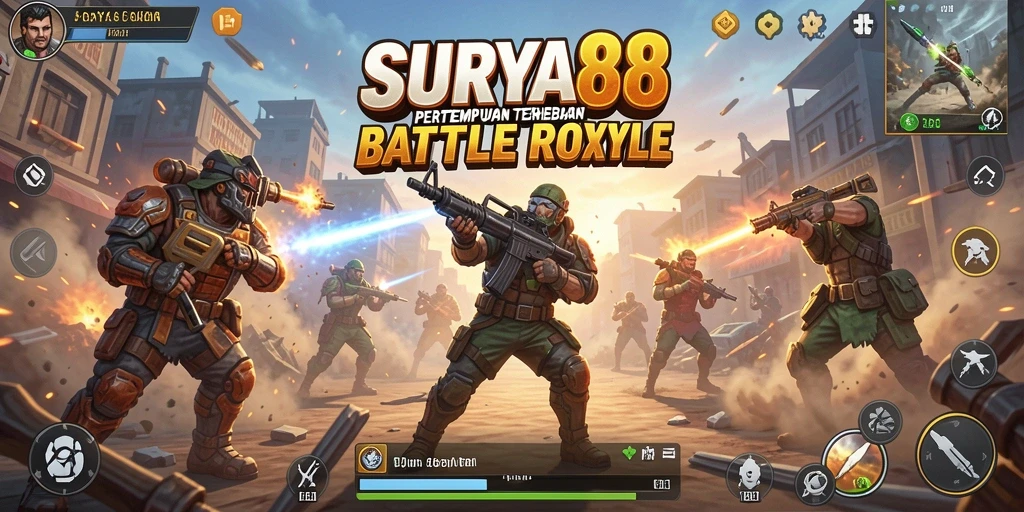 Tangkapan layar SURYA88 menampilkan aksi pertarungan intens di arena Battle Royale.