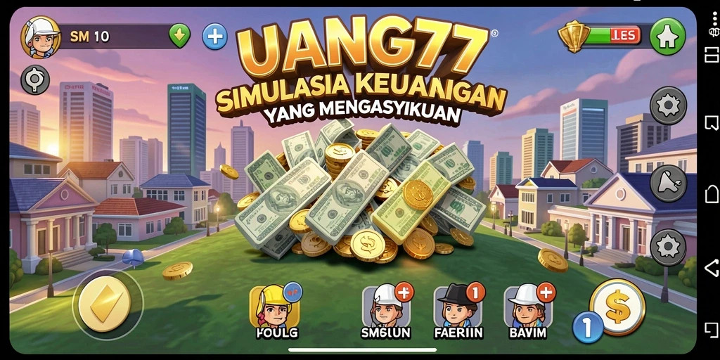 Screenshot UANG77 menampilkan gameplay simulasi keuangan yang menarik.